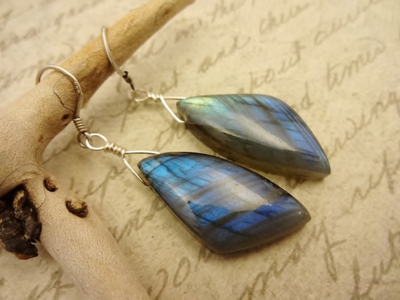 Labradorite Gemstone Earrings, Gorgeous Blue Flash Gemstone One of a Kind Earrings, Gift for Her