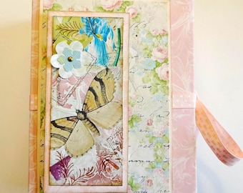 Handmade Pink Garden Junk Journal, Butterfly Embellishments