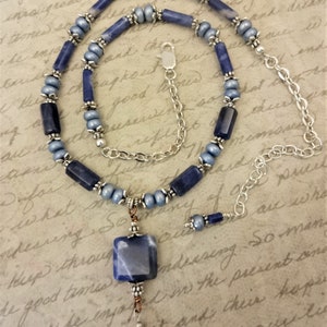 Sodalite and Light Blue Freshwater Pearls Necklace, Shades of Blue Jewelry, Sodalite Pendant Necklace image 4