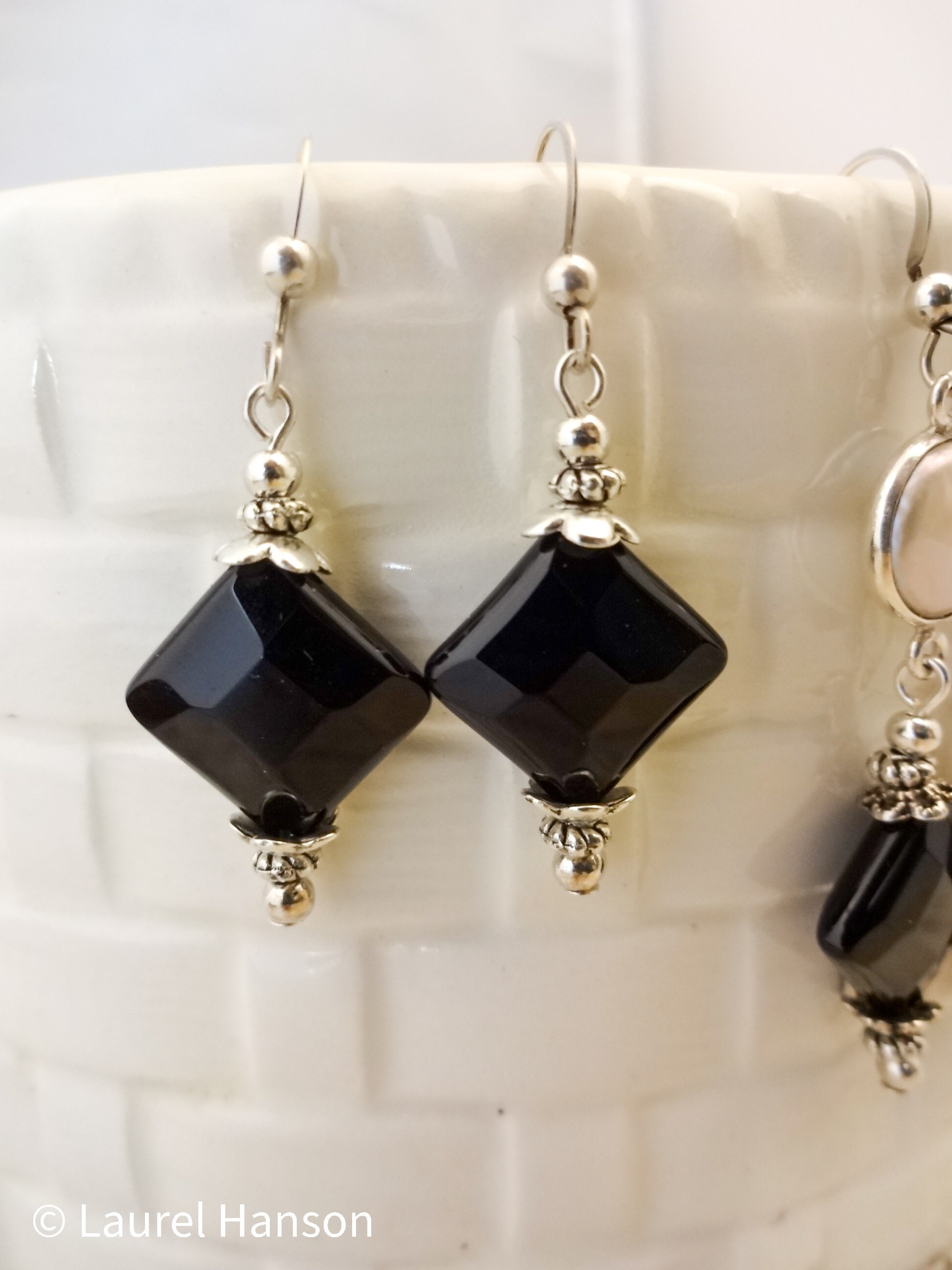 Black Onyx Gemstone Earrings, Black and Silver Earrings, Black Onyx ...