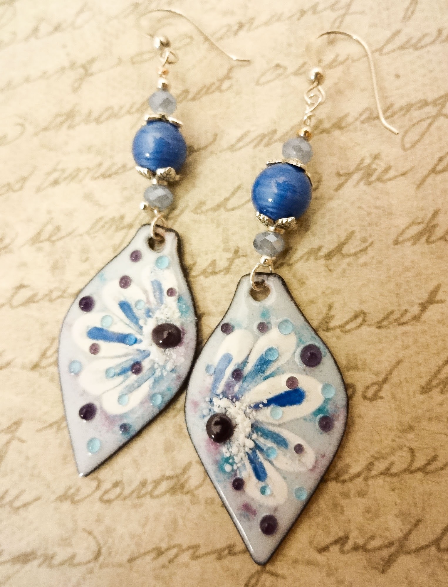 Artisan Enamel Earrings, Blue and White One of a Kind Artisan Earrings ...