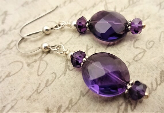 Amethyst Earrings, February Birthstone, Birthstone Earrings, Gemstone Earrings, Purple Dark Amethyst Earrings