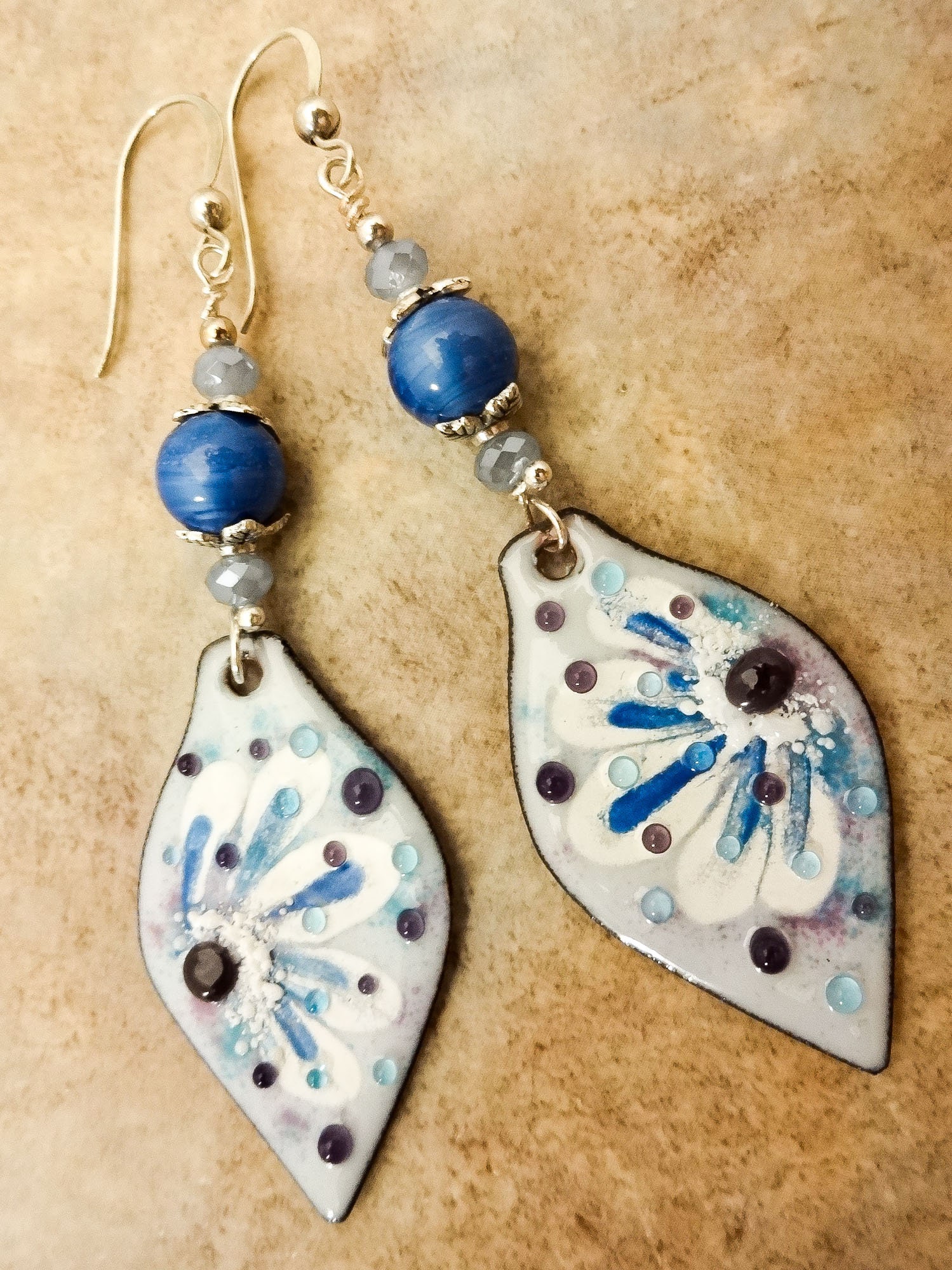 Artisan Enamel Earrings, Blue and White One of a Kind Artisan Earrings ...