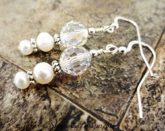 Swarovski Crystal Pearl Earrings: Sterling Silver Bridal Jewelry