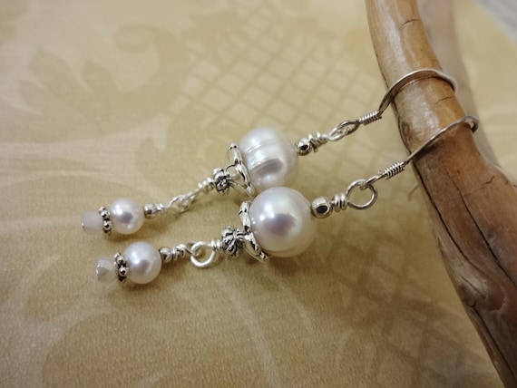 Gorgeous White Pearl Earrings with Sterling Silver Ear Wires, Gift for Her, Unique Earrings, Pearl Drop Earrings