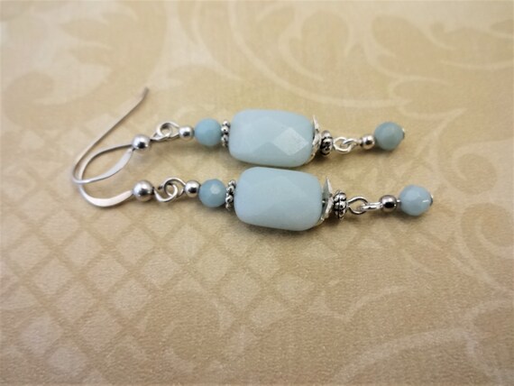 Amazonite and Sterling Silver Earrings, Aqua Gemstone Earrings, Gift for Mom, Mothers Day Gift Ideas
