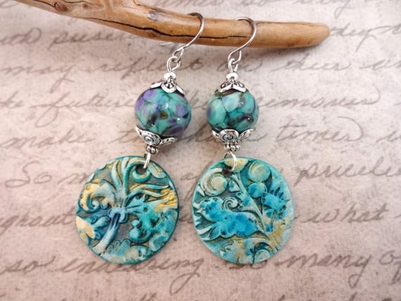 Artisan Porcelain and Lampwork Glass Rondelles - Blue and Aqua Earrings