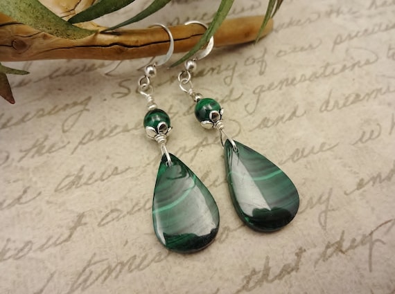 Green Malachite Gemstone Earrings, Green Stone Earrings, Designer Stone Earrings, Gift for Her