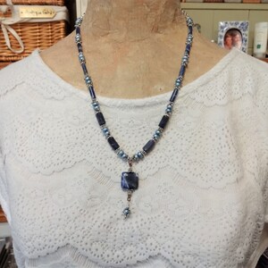 Sodalite and Light Blue Freshwater Pearls Necklace, Shades of Blue Jewelry, Sodalite Pendant Necklace image 7