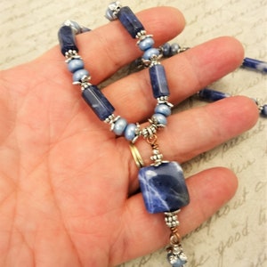 Sodalite and Light Blue Freshwater Pearls Necklace, Shades of Blue Jewelry, Sodalite Pendant Necklace image 5