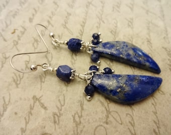 Natural Lapis Lazuli Gemstone Earrings, Long Gemstone Cascade Earrings, Gift for Her, Gift for Mom