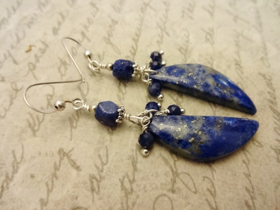 Natural Lapis Lazuli Gemstone Earrings, Long Gemstone Cascade Earrings, Gift for Her, Gift for Mom