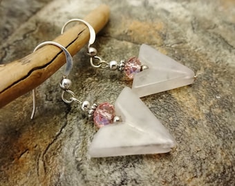 Rose Quartz Gemstone Earrings, Pink Stone Jewelry, Gift for Her, Mother's Day Gift, Gift for Wife