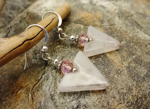 Rose Quartz Gemstone Earrings, Pink Stone Jewelry, Gift for Her, Mother's Day Gift, Gift for Wife