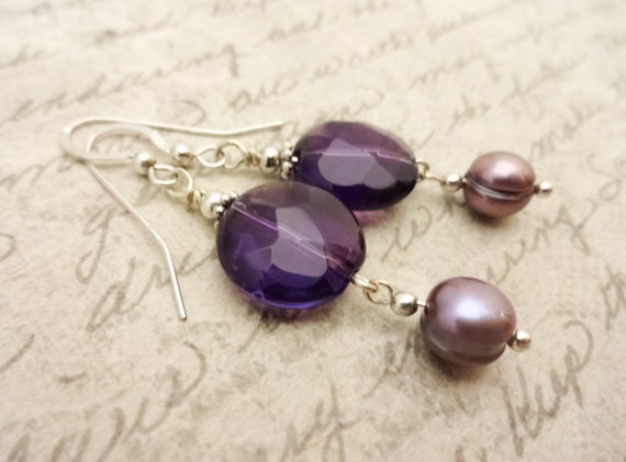 Amethyst Earrings, February Birthstone, Birthstone Earrings, Gemstone Earrings, Purple Earrings, Dark Amethyst