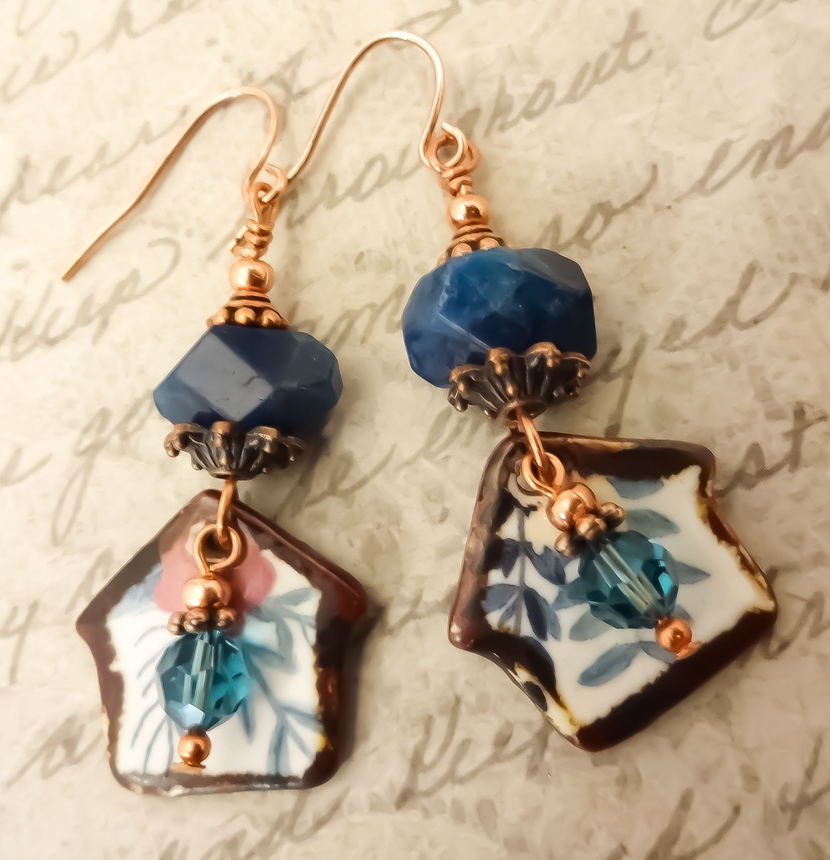 Blue Apatite and Artisan Ceramic Earrings, Blue Gemstone Earrings ...