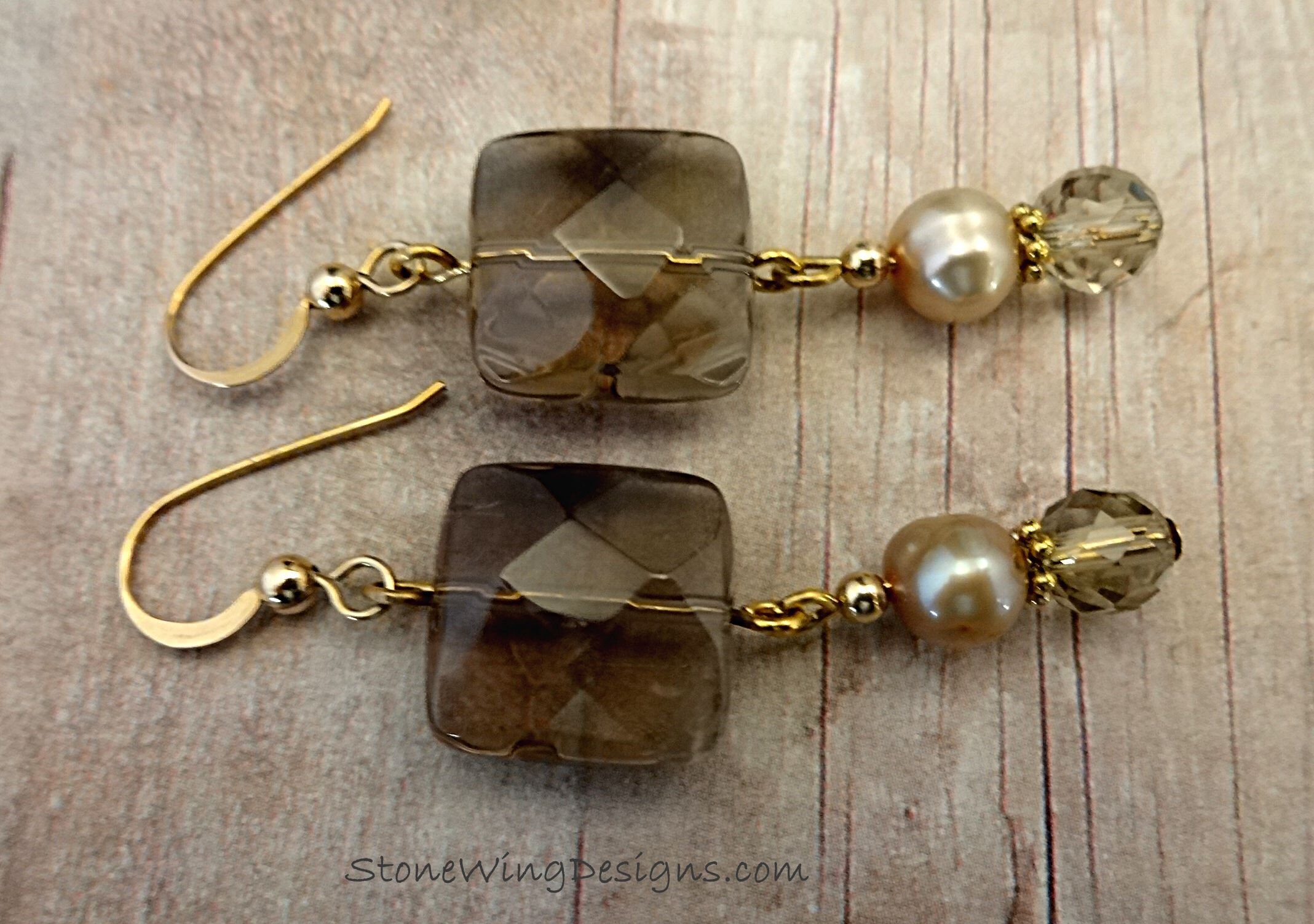 Smokey Quartz Earrings, Gemstone Earrings, Stone and Pearl Earrings ...
