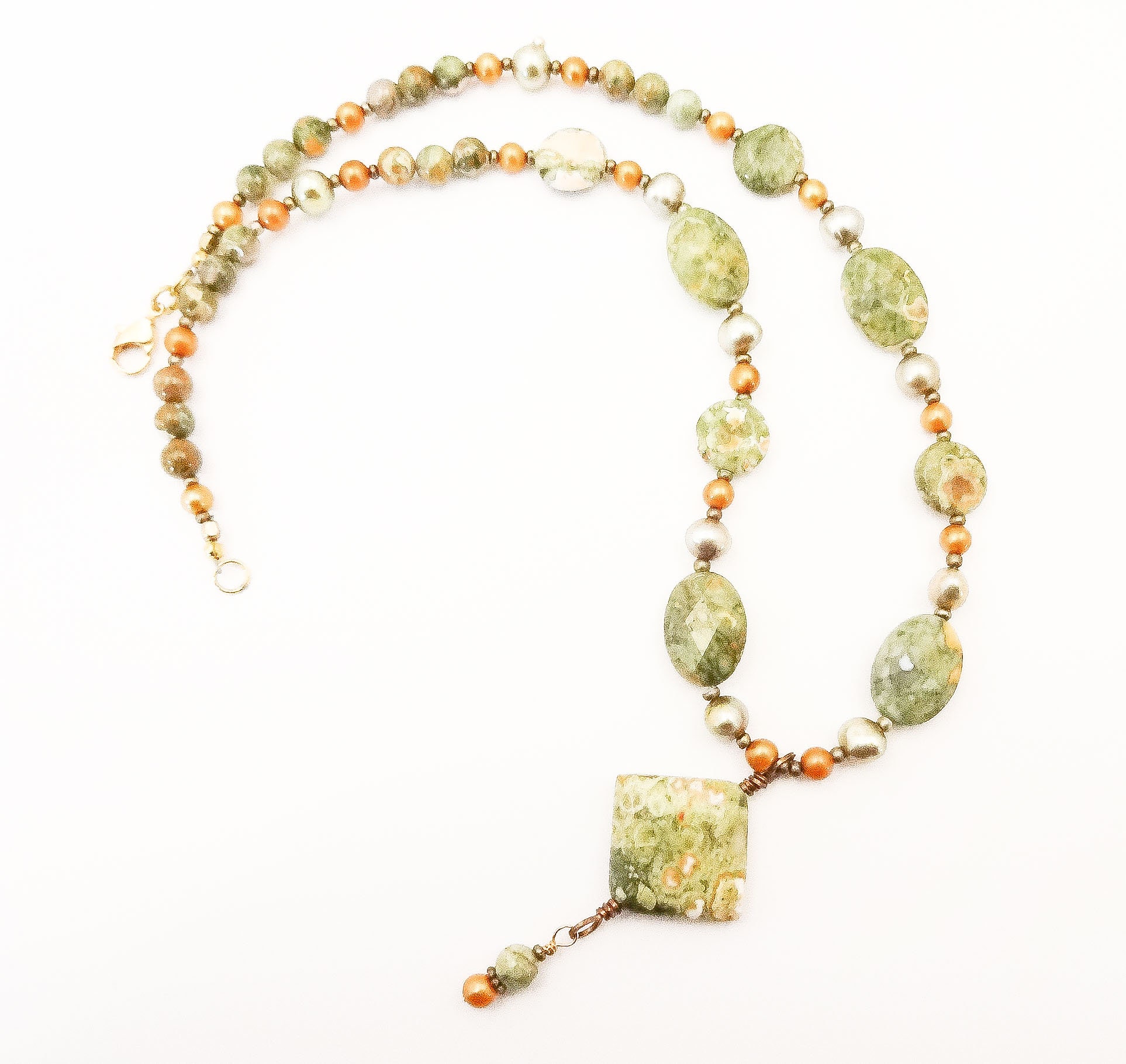 Rainforest Jasper and Green Freshwater Pearl Necklace, One of a Kind ...