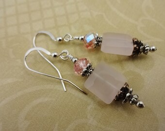 Rose Quartz and Swarovski Crystal Earrings, Pink Gemstone Earrings, Rose Quartz Jewelry, Gift for Her, Mother's Day Gift