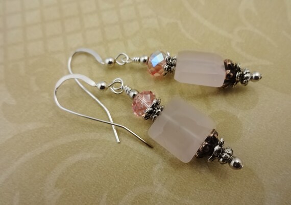 Rose Quartz and Swarovski Crystal Earrings, Pink Gemstone Earrings, Rose Quartz Jewelry, Gift for Her, Mother's Day Gift