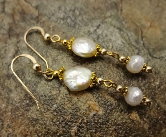 Coin Pearl Earrings, Bridal Earrings, Wedding Jewelry, White Coin Pearl Earrings, Gift for Her, Special Occasion Jewelry