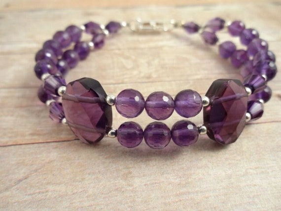 Purple Amethyst Gemstone Bracelet, Amethyst Jewelry, February Birthstone, Birthday Gift, Gift for Wife