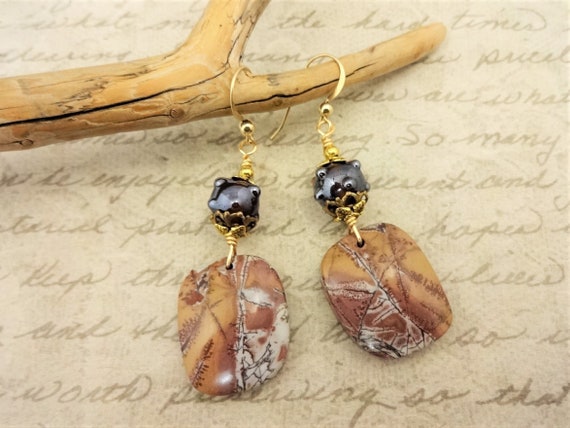 Sonora Dendritic Rhyolite Earring, Sonora Dendritic Jasper Earrings, Gorgeous Natural Stone Jewelry