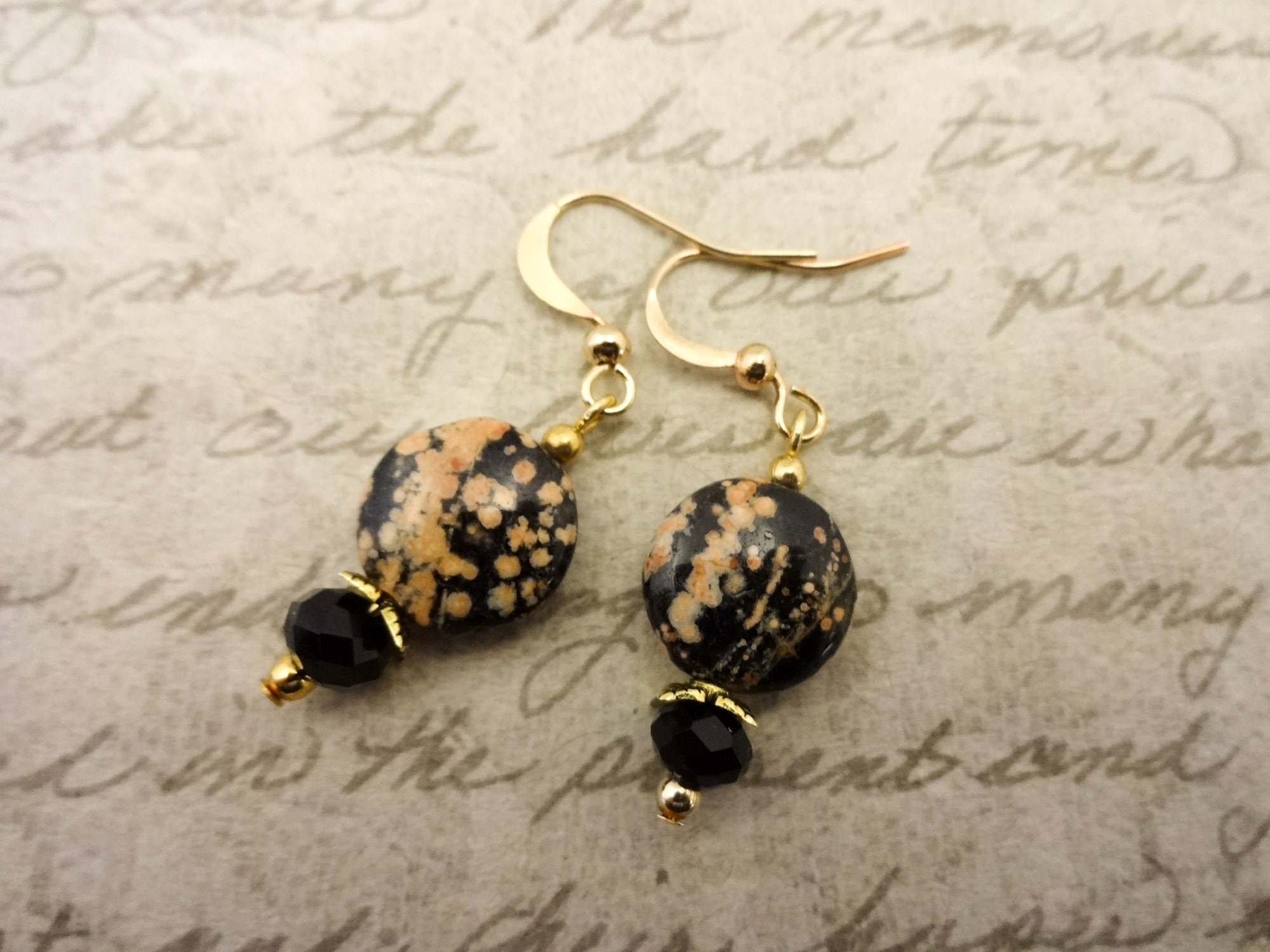 Mexican Snowflake Obsidian and Czech Firepolish Earrings, Brown and ...