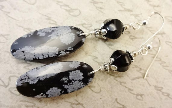 Snowflake Obsidian and Black Onyx: Sterling Silver Black Stone Jewelry