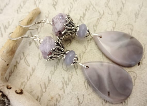 Designer Purple Agate and Charoite Gemstones: Lampwork Glass and Sterling Silver