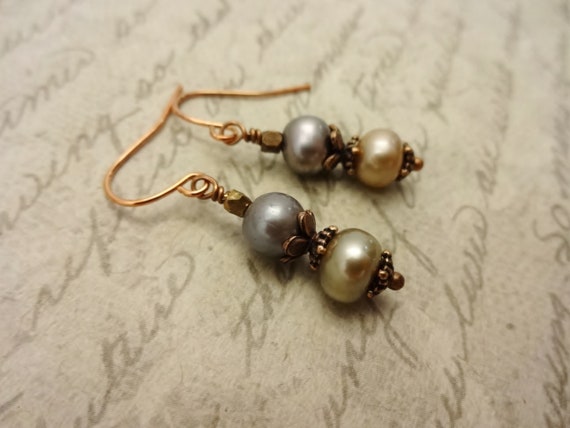 Ivory and Taupe Pearl Earrings, Freshwater Pearl Jewelry, Gift for Her, Mother's Day Gift, June Birthstone