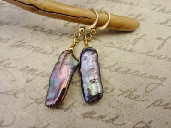 Peacock Stick Pearl Earrings: June Birthstone Jewelry