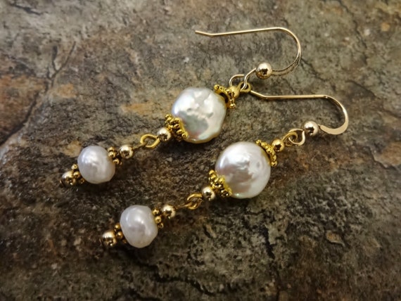 Coin Pearl Earrings, Bridal Earrings, Wedding Jewelry, White Coin Pearl Earrings, Gift for Her, Special Occasion Jewelry