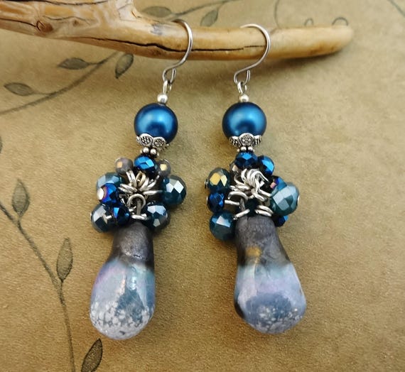 Artisan Porcelain and Blue Crystal Cluster Earrings – Petra Carpreau Scorched Earth Porcelain