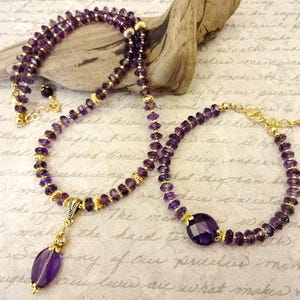 Beaded Gemstone Jewelry Set With Purple Stones, Pendant Necklace for Birthday Gift, Amethyst Beaded Necklace Bracelet Earrings