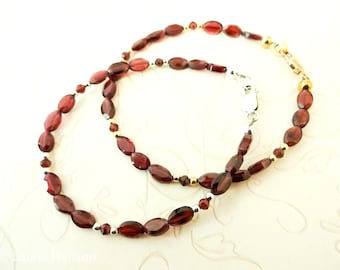 Garnet Gemstone Bracelet: Sterling Silver or 14k Gold Fill, January Birthstone