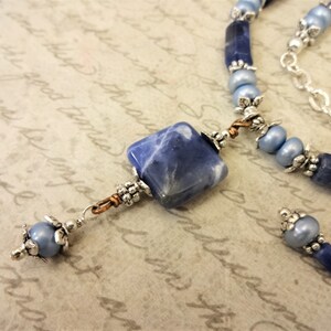 Sodalite and Light Blue Freshwater Pearls Necklace, Shades of Blue Jewelry, Sodalite Pendant Necklace image 8