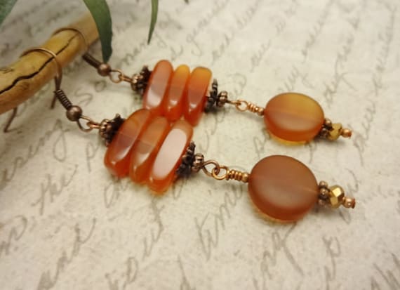 Carnelian Earrings, Carnelian and Copper Earrings, Carnelian Jewelry, Gift for Her