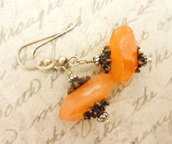 Carnelian Nugget Earrings, Carnelian and Copper Earrings, Gemstone and Mixed Metal Earrings, Carnelian Jewelry