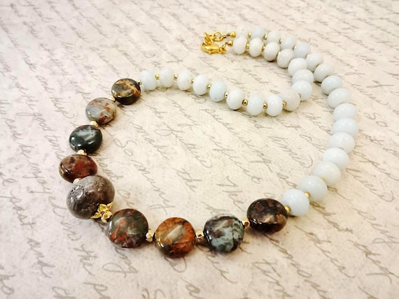 Snakeskin Jasper Green Opal Jasper and Chrysoprase Necklace, Gift for Her, Chunky Jewelry Statement Necklace