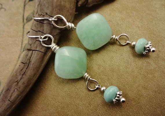 Mint Green Chrysoprase Earrings, Green Gemstone Jewelry, Gift for Her, Green and Silver Jewelry Gift for Mom