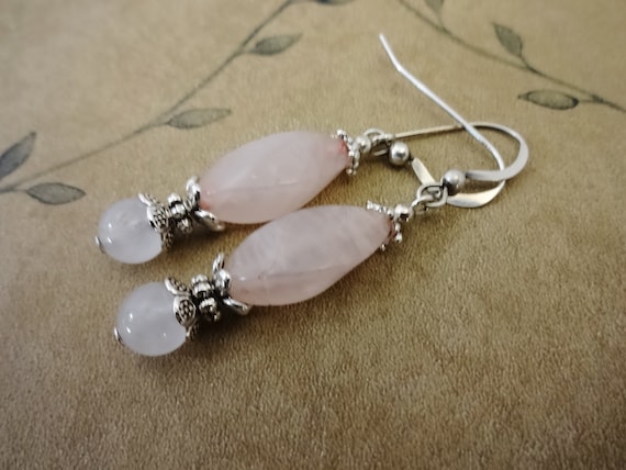 Rose Quartz Gemstone Earrings, Pink Stone Jewelry, Gift for Her, Mother's Day Gift, Gift for Wife