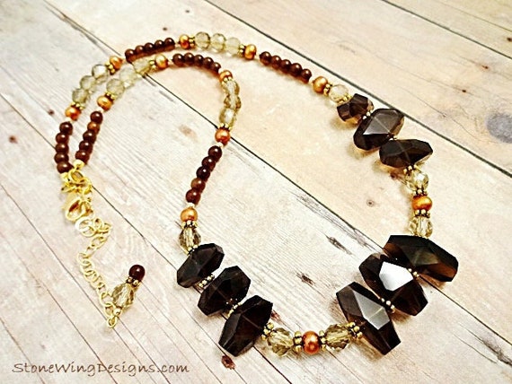 Smokey Quartz Necklace, Gemstone Nuggets Necklace, Brown Stone Necklace, Chunky Necklace, Natural Quartz, Statement Necklace