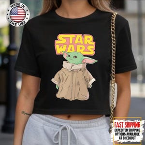 Disney Star Wars Baby Yoda Crop Top, Mandalorian Crop Tee, Galaxy's Edge Crop, Darth Vader, Chewbacca, Star Jedi, Luke Skywalker Crop Top image 1