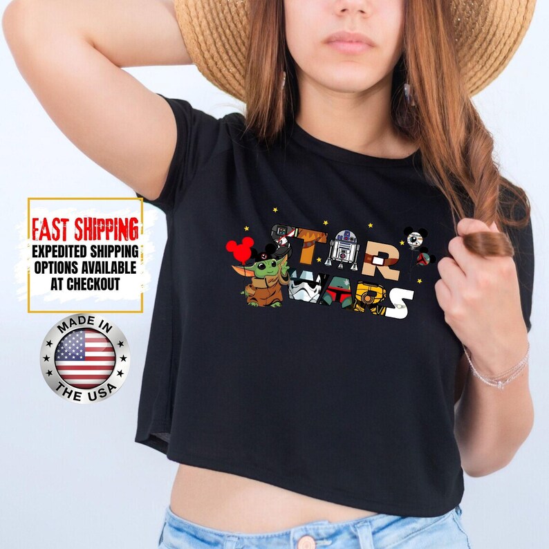 Top corto Disney Star Wars, camiseta corta Mandalorian, top corto Galaxy's Edge, Darth Vader, Chewbacca, Star Jedi, top corto Luke Skywalker imagen 9