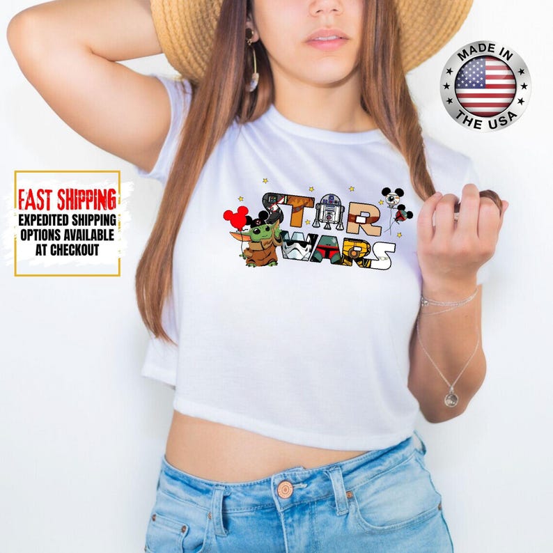 Top corto Disney Star Wars, camiseta corta Mandalorian, top corto Galaxy's Edge, Darth Vader, Chewbacca, Star Jedi, top corto Luke Skywalker imagen 1