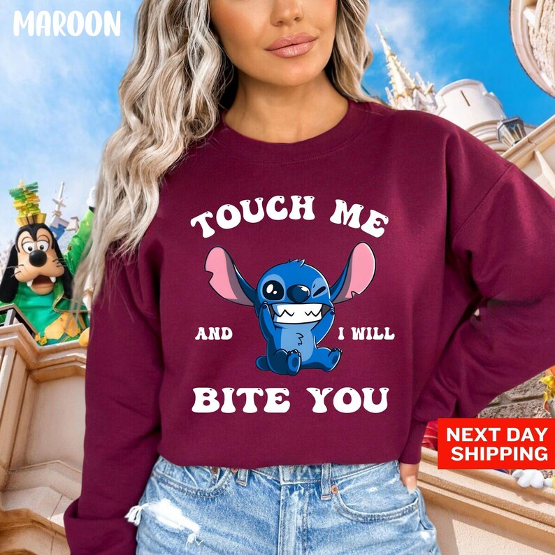Touch Me And I Will Bite You Stitch Sweatshirt, Disney Stitch Hoodie, Lilo And Stitch, Disney Movie Sweatshirt, Ohana Means Family Gift image 5