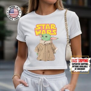 Disney Star Wars Baby Yoda Crop Top, Mandalorian Crop Tee, Galaxy's Edge Crop, Darth Vader, Chewbacca, Star Jedi, Luke Skywalker Crop Top image 9