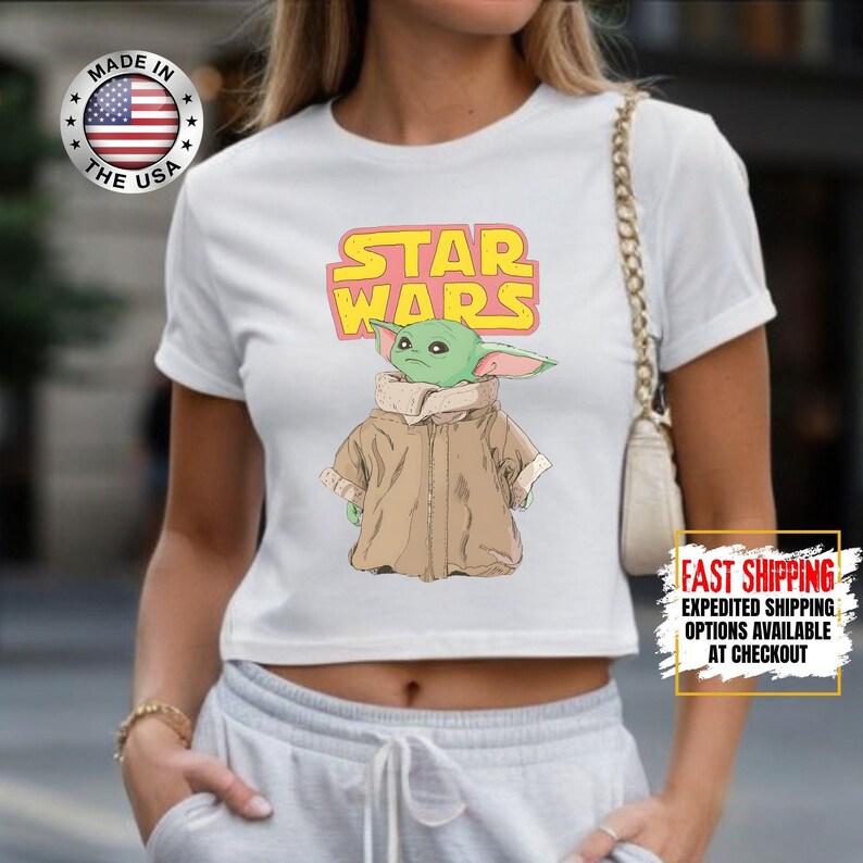 Disney Star Wars Baby Yoda Crop Top, Mandalorian Crop Tee, Galaxy's Edge Crop, Darth Vader, Chewbacca, Star Jedi, Luke Skywalker Crop Top image 9