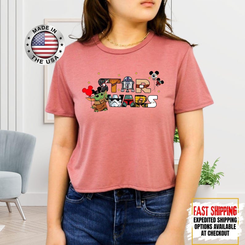 Top corto Disney Star Wars, camiseta corta Mandalorian, top corto Galaxy's Edge, Darth Vader, Chewbacca, Star Jedi, top corto Luke Skywalker imagen 15